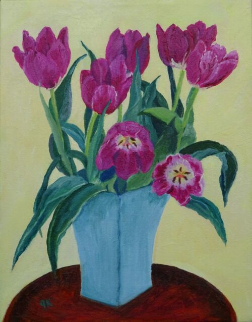 Pink Tulips in a Blue Vase
